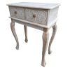 2 Drawer Mango Wood Console Table with Floral Carved Front; Brown and White; DunaWest