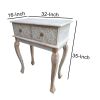 2 Drawer Mango Wood Console Table with Floral Carved Front; Brown and White; DunaWest