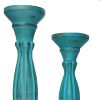 Handmade Wooden Candle Holder with Pillar Base Support; Turquoise Blue; Set of 3