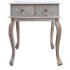 2 Drawer Mango Wood Console Table with Floral Carved Front; Brown and White; DunaWest