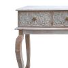 2 Drawer Mango Wood Console Table with Floral Carved Front; Brown and White; DunaWest