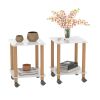 2-Piece White+Oak Side Table ; 2-Tier Space End Table ; Modern Night Stand; Sofa table; Side Table with Storage Shelve