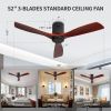 Ceiling Fan ; Remote Control;   52" Matte Black Indoor Outdoor Wood Ceiling Fan with 3 Fan Blades;  Noiseless Reversible DC Motor for Patio Living Roo