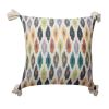 18 x 18 Handcrafted Square Cotton Accent Throw Pillow; Abstract Art Deco Ikat Dyed Pattern; Tassels; Multicolor; DunaWest