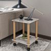 2-Piece White+Oak Side Table ; 2-Tier Space End Table ; Modern Night Stand; Sofa table; Side Table with Storage Shelve