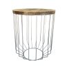 25 Inch Mango Wood Round Side End Accent Table; Tapered Slatted Cage Design; Handcrafted; Natural; Chrome; DunaWest