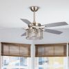 52" Crystal Ceiling Fan with Chandelier Light Kit & Remote Control;  AC Motor;  5-Blades;  Brushed Nickel;  for Living Room Bedroom