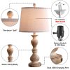 22" Resin Bedside Nightstand Light with 2 USB Ports Farmhouse Table Lamp Set of 2 Brown