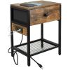 Nightstand with Drawer; Sofa Side Table with Charging Station End Table for Bedroom; Living Room; College Dorm