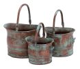 Green Tinged Metal Bucket Planter With Handles; Set of 3