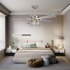 52" Crystal Ceiling Fan with Chandelier Light Kit & Remote Control;  AC Motor;  5-Blades;  Brushed Nickel;  for Living Room Bedroom