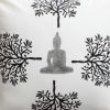 18 x 18 Square Cotton Accent Throw Pillow; Meditating Buddha; Tree Print; White; Black; DunaWest