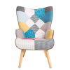 Chair and Ottoman Set; Accent Arm Chair with Footrest for Living Room; Upholstered Fabric Side Chair; Creative Splicing Cloth Surface; Colorful