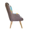 Chair and Ottoman Set; Accent Arm Chair with Footrest for Living Room; Upholstered Fabric Side Chair; Creative Splicing Cloth Surface; Colorful