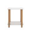 2-Piece White+Oak Side Table ; 2-Tier Space End Table ; Modern Night Stand; Sofa table; Side Table with Storage Shelve