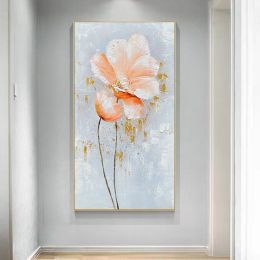 100% Handmade Orange Flower Oil Painting Modern Art Picture Living Room Luxury Abstract Art Corridor Aisle Wall Decor (size: 60x90cm)