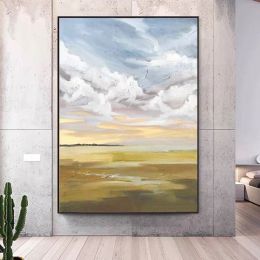 Abstract 100% Handmade Blue Sky Landscape Oil Painting Scenery Large Size Canvas Picture Gift for Living Room Decoration (size: 50x70cm)