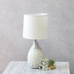 Texturized Ceramic Oval Table Lamp (Color: White, Material: ceramics, fabric)