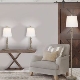 Modern Farmhouse 3-Pack Table and Floor Lamp Set; Wood (Color: White)