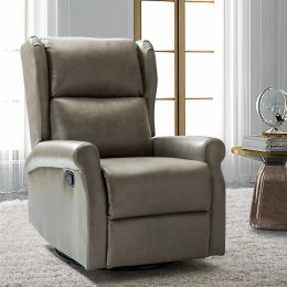 Vegan Leather Manual Swivel Recliner (Color: as Pic)