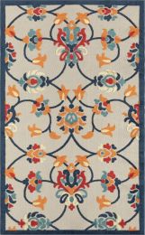 Stylish Classic Pattern Design Floral Damask High-Low Indoor Outdoor Area Rug (Color: Navy|Orange, size: 3'6" X 5'6")