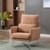 Modern Comfy Leisure Accent Chair; Teddy Short Plush Particle Velvet Armchair with Lumbar Pillow for Living Room