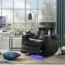 Power Motion Recliner with USB Charging Port and Hidden Arm Storage; Home Theater Seating with 2 Convenient Cup Holders Design ; 360Â¬âˆž Swivel Tray Tab (Color: Black)