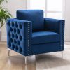 Modern Velvet Armchair Tufted Button Accent Chair Club Chair with Steel Legs for Living Room Bedroom