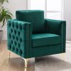 Modern Velvet Armchair Tufted Button Accent Chair Club Chair with Steel Legs for Living Room Bedroom