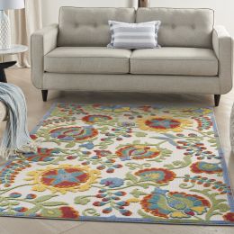 Indoor/Outdoor Multicolor 5'3" x 7'5" Area Rug; (5x7) (Color: Ivory/Multi, Material: Polypropylene)