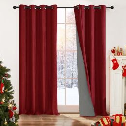 100% Blackout Curtains for Bedroom; 84 inch Length 2 Panels Set; Grommet Thermal Insulated Curtains (52" x 84"; 2 Panels) (Color: Wine Red, Material: Polyester)