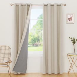 100% Blackout Curtains for Bedroom; 84 inch Length 2 Panels Set; Grommet Thermal Insulated Curtains (52" x 84"; 2 Panels) (Color: Flaxen, Material: Polyester)