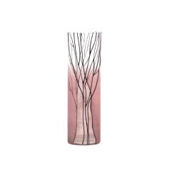 Tree on pink | Art decorated glass vase | Glass vase for flowers | Cylinder Vase | Interior Design | Home Decor | Large Floor Vase 16 inch (Color: Rose, Height, Mm: 400)