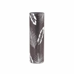 Tropical leaves decorated vase | Glass vase for flowers | Cylinder Vase | Interior Design | Home Decor | Large Floor Vase 16 inch (Color: Brown, Height, Mm: 400)