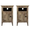 Set of 2 Wood Side Table, Narrow End Table with Cabinet and Shelf, 2-Tier Nightstand for Small Space