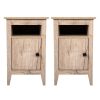 Set of 2 Wood Side Table, Narrow End Table with Cabinet and Shelf, 2-Tier Nightstand for Small Space