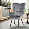 Modern Wingback Accent Armchair Living Room Tufted Velvet Upholstery