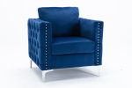 Modern Velvet Armchair Tufted Button Accent Chair Club Chair with Steel Legs for Living Room Bedroom