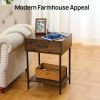 Nightstand with Charging Station; End Table; Side Table with Drawer; Open Storage Shelf; Bedside Table for Bedroom; Living Room; Sofa; Couch