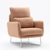 Modern Comfy Leisure Accent Chair; Teddy Short Plush Particle Velvet Armchair with Lumbar Pillow for Living Room