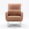 Modern Comfy Leisure Accent Chair; Teddy Short Plush Particle Velvet Armchair with Lumbar Pillow for Living Room