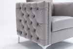 Modern Velvet Armchair Tufted Button Accent Chair Club Chair with Steel Legs for Living Room Bedroom