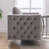 Modern Velvet Armchair Tufted Button Accent Chair Club Chair with Steel Legs for Living Room Bedroom