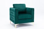 Modern Velvet Armchair Tufted Button Accent Chair Club Chair with Steel Legs for Living Room Bedroom