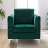 Modern Velvet Armchair Tufted Button Accent Chair Club Chair with Steel Legs for Living Room Bedroom