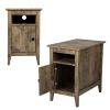 Set of 2 Wood Side Table, Narrow End Table with Cabinet and Shelf, 2-Tier Nightstand for Small Space