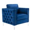 Modern Velvet Armchair Tufted Button Accent Chair Club Chair with Steel Legs for Living Room Bedroom