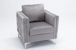 Modern Velvet Armchair Tufted Button Accent Chair Club Chair with Steel Legs for Living Room Bedroom